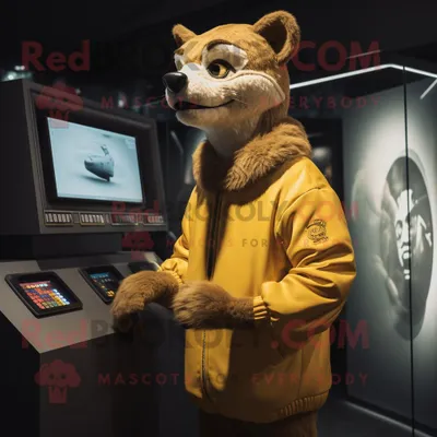 Imagen del producto de Personaje REDBROKOLY de traje de mascota Gold Thylacosmilus vestido con un abrigo y relojes digitales