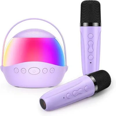 Produktbild von Kinder-Karaokemicrofoonset mit 2 drahtlosen Mikrofonen - Für Mädchen ab 3 Jahren geeignet - Karaokemikrofon mit RGB-Beleuchtung und Stimmeffekten - Spielzeug für Kinder ab 3 Jahren