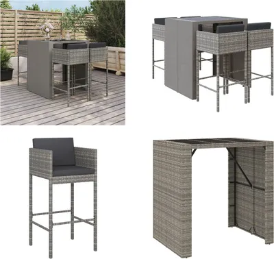 Produktbild von vidaXL 5 tlg. Gartenbar Set mit Kissen Grau Poly Rattan - Gartenbar Set - Gartenbar Sets - Garten Bar Set - Gartenbar