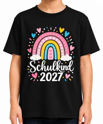 Produktbild von Schulkind 2027 Regenbogen Einschulung Mädchen Grundschule Tochter Kinder T-Shirt, Schwarz, 104