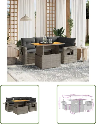 Produktbild von The Living Store 5-tlg. Garten-Sofagarnitur mit Kissen Grau Poly Rattan