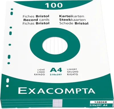 Produktbild von Karteikarten A4 liniert weiß VE=10x100 Stück