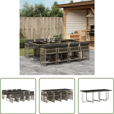 Produktbild von The Living Store 9-tlg. Garten-Essgruppe mit Kissen Grau Poly Rattan