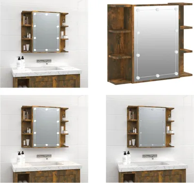 Produktbild von vidaXL Spiegelschrank mit LED Räuchereiche 70x16,5x60 cm - Spiegelschrank - Spiegelschränke - LED-Spiegelschrank - Spiegelschrank Bad