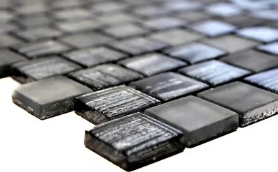 Produktbild von Mosaikfliese Glasmosaik Crystal Milchglas schwarz klar matt gefrostet MOS78-CF81_f | 10 Mosaikmatten