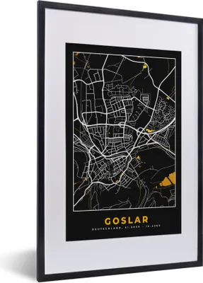 Produktbild von MuchoWow® Gerahmtes Poster Stadtplan - Deutschland - Gold - Karte 40x60 cm - Poster mit Schwarzem Bilderrahmen Wandposter Rahmen Foto Bilder - Poster in Rahmen