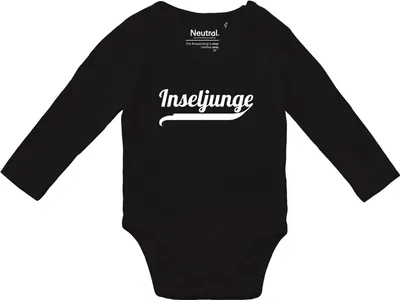 Produktbild von Huuraa Baby Body Inseljunge Schriftzug 68 Black  Baumwolle Fairtrade Langarmbody Geschenkidee