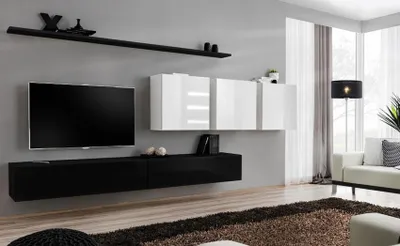 Zdjęcie produktu dla Designerska nowoczesna meblościanka do salonu czarne drewniane meble kredens