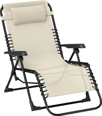 Produktbild von Sonnenliege klappbar Gartenliege mit Kopfkissen, 5-Fach verstellbare Rückenlehne bis 120 kg belastbar Beige