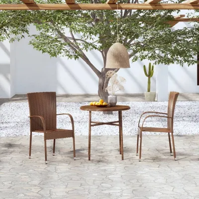 Produktbild von ZMH 3-tlg. Garten-Essgruppe Poly Rattan Braun