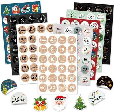 Produktbild von Weihnachtsaufkleber 8 x 24 - Aufkleber für Adventskalender - Handgefertigt - Weihnachten - Dekoration - Feiertage - Adventskalender