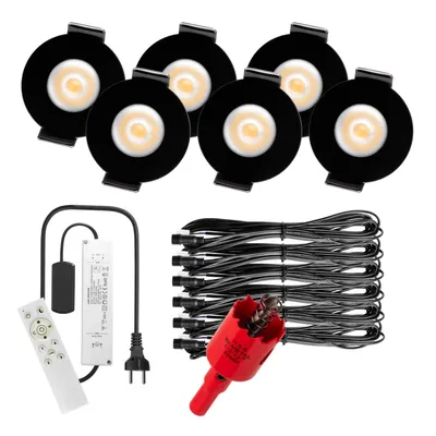 Produktbild von S-Polylight PREMIUM Mini LED- Einbauspots Warmweiss 3.000K, Smart, Smarthome, App, Alexa, DIMMBAR, IP65, FUNK 3W LED Einbaustrahler Terrassenüberdachung, Terrassenbeleuchtung, Bad, Sauna, LED Spots mit Fernbedienung (SCHWARZ, 6x SMARTHOME LED-SET)