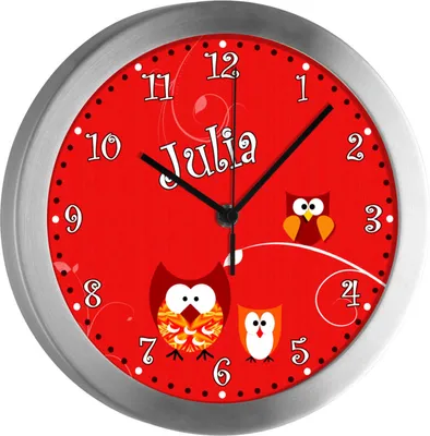 Produktbild von Kinderzimmer Funkwanduhr, Funkuhr Wanduhr Kinder, Eule rot 25 cm