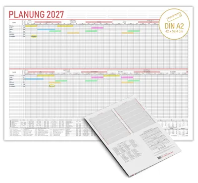 Produktbild von Urlaubsplaner 2027 A2 Standard Wandkalender – Personalplaner 25 Mitarbeiter Ferienkalender DE & AT