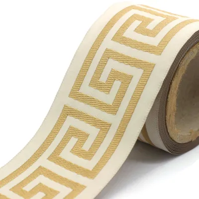 Dekorationsband 70 mm Elfenbein/Gold, Griechisches Muster, 3,5 m