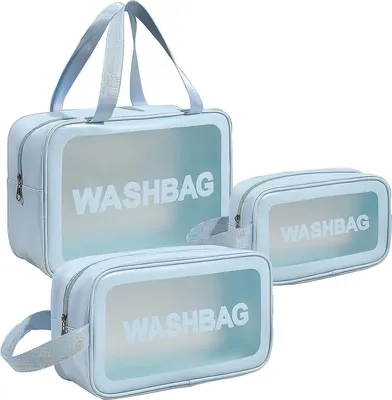 Obrázok produktu pre Kozmetická taška Transparentné 3 kusy Make-up bag Vodotesné toaletné tašky Cestovná sada Modrá Skladovanie Vysoko kvalitný materiál Všestranné použitie