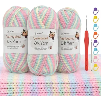 Immagine prodotto di Filato per uncinetto, sfumatura di colore, 300g, filato di cotone/acrilico, spessore DK, colore rosa-3, con accessori