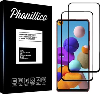 Produktbild von Hartglas für Samsung Galaxy A21S [2 Stück] Displayschutzfolie Screen Protector mit schwarzem Rand Film Anti-Kratzer Glas Resistant Phonillico®