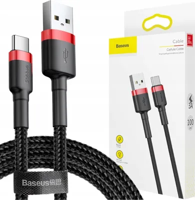 Image de BASEUS câble USB Cafule type C 3A 1 mètre noir-rouge