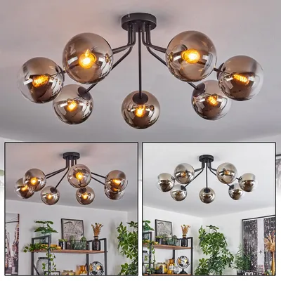 Produktbild von Fossobiubo moderne Deckenlampe aus Metall/Glas in Schwarz/Rauchfarben/Klar