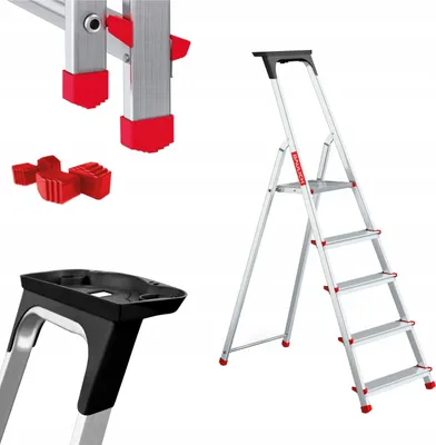 Immagine prodotto di Baulich | Scala domestica - 5 gradini - Carico massimo 125 kg - Alluminio - Pratico ripiano
