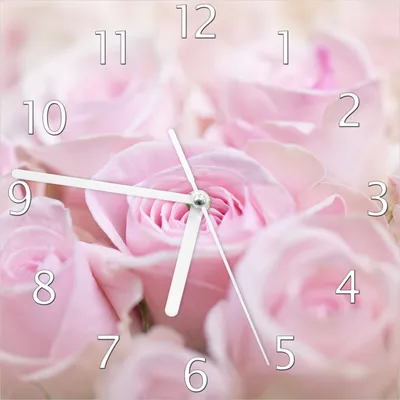 Produktbild von Wallario Design Wanduhr Rosafarbene Rosenblüten im Strauß aus Echtglas, Größe 20 x 20 cm