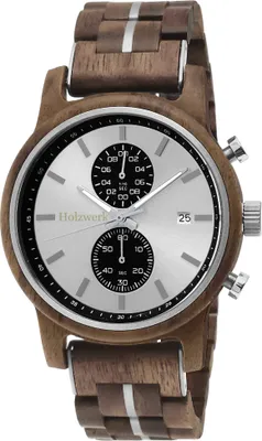 Produktbild von Holzwerk GRONAU Herren Holz Uhr Chronograph mit Datum, braun, silber, schwarz