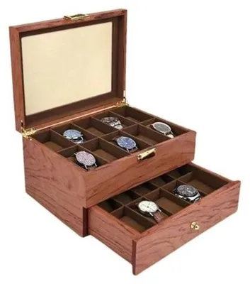 Produktbild von Famanu Uhrenbox - Für 20 Uhren oder Armbänder - Schmuckbox - Holz - 2 Etagen - 20 Fächer