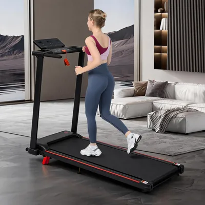 Produktbild von Merax Laufband für Zuhause, klappbar, 1–12 km/h, 8% Steigung, 3,0 PS Motor, 120 kg Belastbarkeit, verstellbare Füße, Black+Red