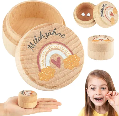 Produktbild von Zahnbox aus Holz, 5 x 5 x 3,3 cm – Aufbewahrung für Neugeborene – Naturfarbe