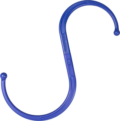 A blue S-shaped back massager against a white background.