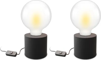 Produktbild von SSC-LUXon 2 Stück NAMBI Tischlampe schwarz rund für 1x E27 - Lampenfuß Nachttischlampe mit Kabel und Schalter ohne Leuchtmittel