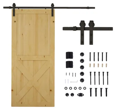 Imagen del producto de Juego de herrajes para puerta corredera, acero al carbono mate, capacidad de carga de 100 kg, color negro