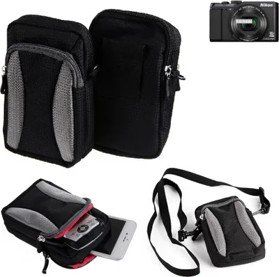 Produktbild von K-S-Trade Fototasche kompatibel mit Nikon Coolpix S9900 Gürtel-Tasche Holster Umhänge Tasche Kameratasche, schwarz-grau Brust-Beutel Brust-Tasche