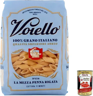Produktbild von 10x Voiello Pasta Mezze Penne Rigate Nudeln 100% italienische N 154 500g + Italian Gourmet Polpa 400g