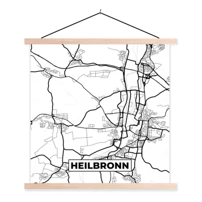 Produktbild von MuchoWow® Textilposter Heilbronn - Karte - Stadtplan - Wegbeschreibung 40x40 cm mit holzfarbenen Rahmen - Posterleiste