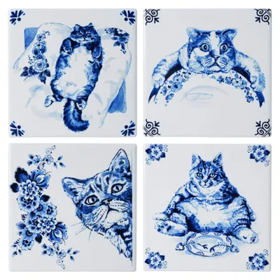 Heinen Delfts Blauw – Untersetzer Luie Kat Set mit 4 – Bild 1