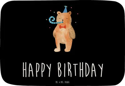 Produktbild von Mr. & Mrs. Panda Badematte Bär Geburtstag - Schwarz - Geschenk, Badteppich, Alles Gute, Happy Birthday, Badläufer, Badvorleger, Teddy, Glückwunsch, Duschvorleger