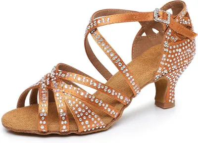 Produktbild von Lateinamerikanische Tanzschuhe für Damen mit glitzernden Strasssteinen und einem Absatz von 5 oder 7 cm