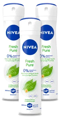 Immagine prodotto di 3 deodoranti spray NIVEA Fresh Pure, senza alluminio, 150 ml, confezione , 3 pezzi