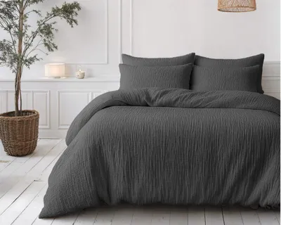 Obrázok produktu pre Sleeptime, prikrývka "Lazy" z mušelínu, farba antracit, 240 x 200 cm, vrátane návlekov na vankúše