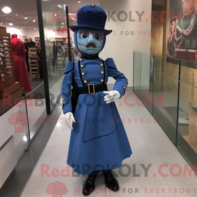 Productafbeelding van Blauwe REDBROKOLY burgeroorlogsoldaat mascottekostuum gekleed met een blouse en armbandhorloges
