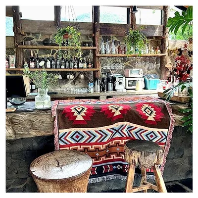 Produktbild von Gewebte Baumwolldecke mit Quasten im Bohemian Ethno Stil, Azteken-Navajo Design, Kuscheldecke, dekorative Decke für Bett, Couch, Sessel, Camping, Wandteppich, Tischdecke, Teppich 160x130cm