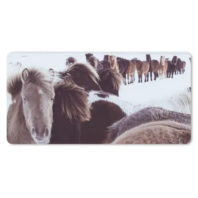 Produktbild von MuchoWow® Schreibtischunterlage Pferde - Schnee - Isländer 80x40 cm - XXL Mauspad - Gaming Mauspad