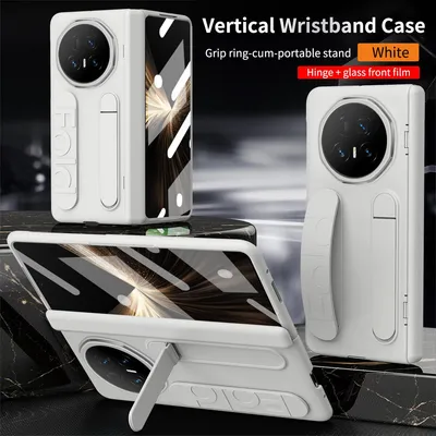 Produktbild von Hülle für Honor Magic V5 Armbandtasche mit Scharnierschutz, Eingebautem Displayschutz, Griff, Ständer Handyhülle Weiß