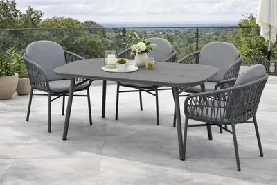 Produktbild von Destiny Sitzgruppe COMO SAN MARINO 4 Sessel + Tisch 180x90x74cm, halboval, grau