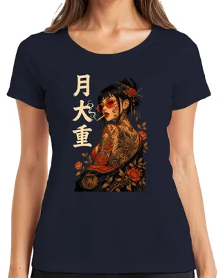 Produktbild von Ge Yakuza Tattoo Frau Japanisch Oni Drache Japan Y2K Rose Damen T-Shirt, Navy, M