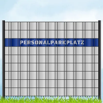 Produktbild von zaun|zu Sichtschutzstreifen mit Laser Beschriftung "PERSONALPARKPLATZ" Doppelstab Enzianblau 2,55m