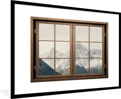 Produktbild von MuchoWow® MuchoWow® Gerahmtes Poster Aussicht - Berg - Schnee 90x60 cm - Poster mit zchwarzem Bilderrahmen - Wanddekoration - Fotos