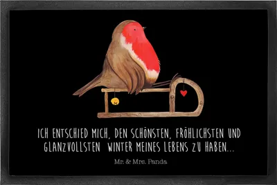 Produktbild von Mr. & Mrs. Panda fußmatte Rotkehlchen Schlitten 50 x 75 cm - Schwarz - Geschenk, Weihnachten, Vogel, Schmutzfangmatte, Gummimatte, Schmutzmatte, teppichmatte